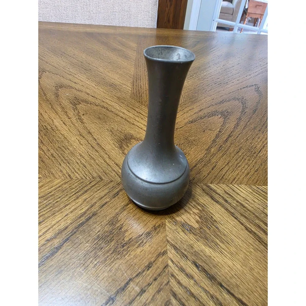 Pewter Web 1157 Bud Vase Matte Gray Metal Hand Finished Minimalist Decor 4.25in